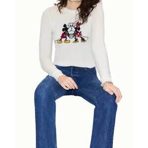 NEW RE/DONE mickey and minnie cashmere crewneck tee in ivory multi